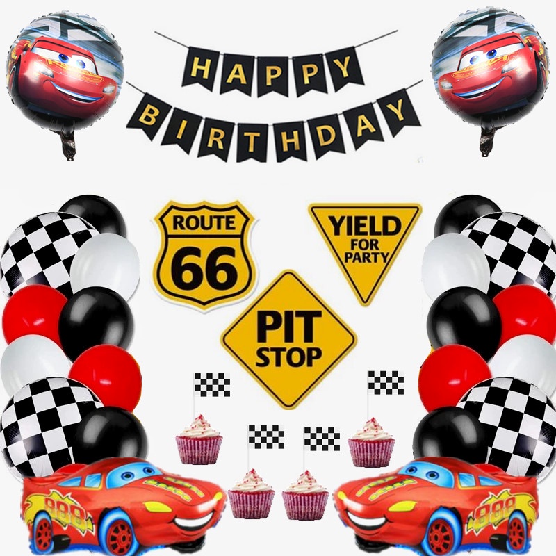 Two Fast Racing Car Themed Party Ballooons Black Numbers 0-9 Happy ...
