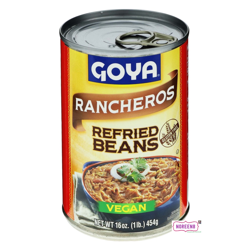 Goya Refried Beans Chipotle (vegan), Rancheros (vegan), Chorizo