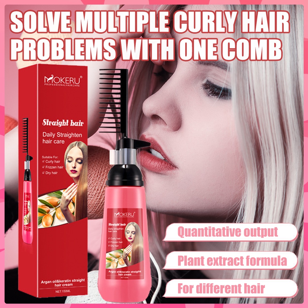 MOKERU Hair Straightening Brush Hair Straightening Cream Allinone