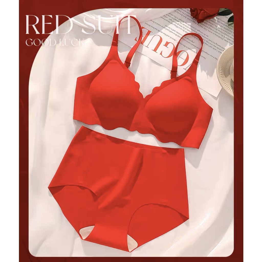 Chinese New Year's Red Traceless Underwear Women's Small Chest Gather ...