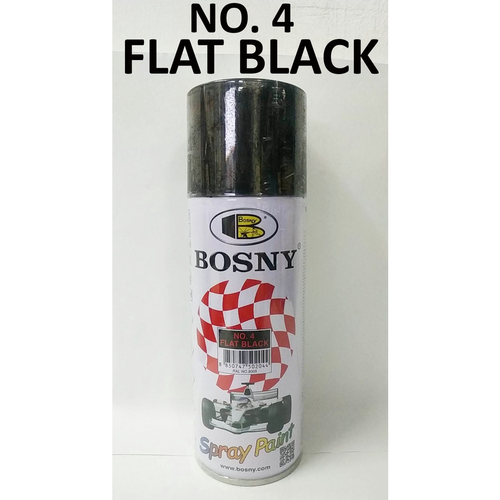BOSNY SPRAY PAINT NO. 4 FLAT BLACK ( 300 GRAMS PER CAN ) QUICK DRYING