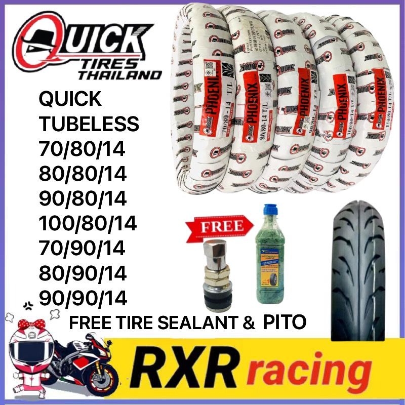 QUICK TIRE FREE TIRE SEALANT & PITO PHOENIX TUBELESS By 14 70/80/14-100 ...