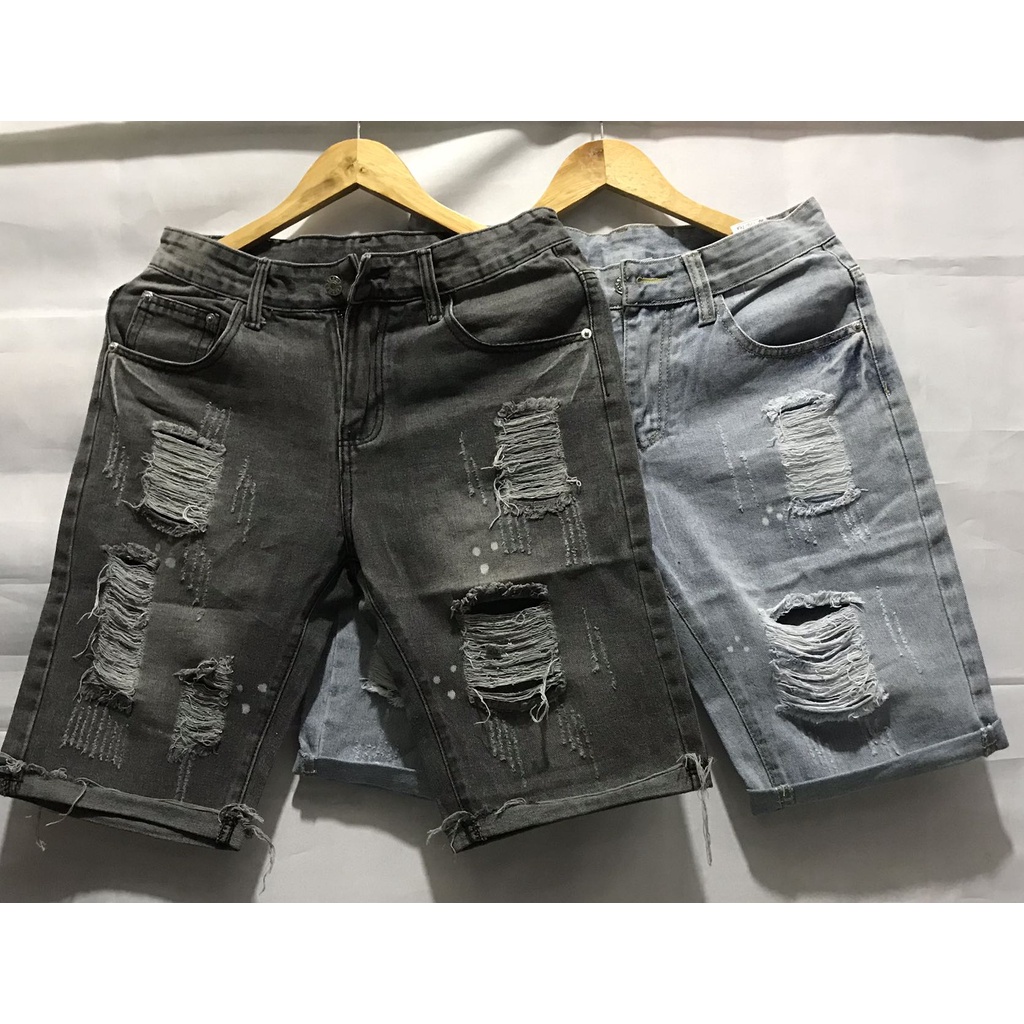 D02# Men's Tattered Maong Shorts Denim Short For Men | Shopee Philippines