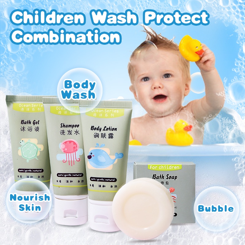Baby Bath Set Baby Scented Body Wash Shampoo Body Lotion Soap Travel