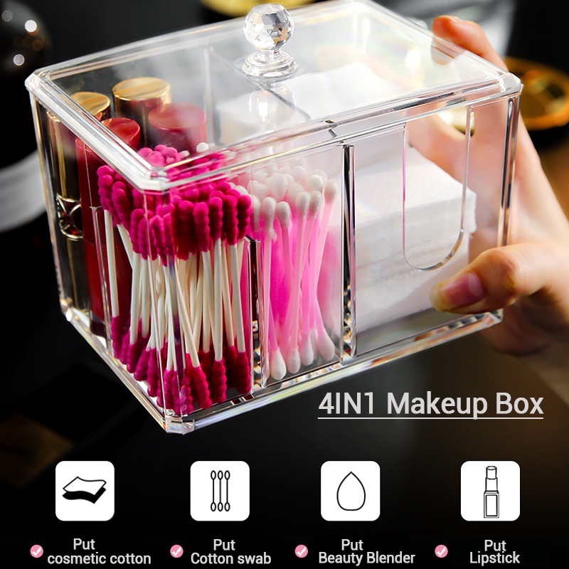 4-IN-1 Transparent Acrylic Make Up Cotton Pad Organizer Lipsticks ...