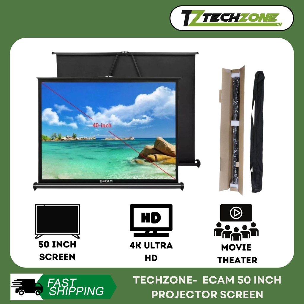 TECHZONEECAM Screen 50 inch 43 Projector Screen Movie Projector