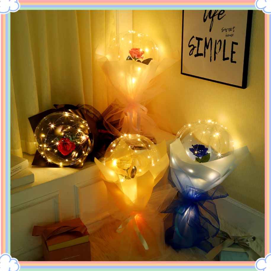 LED Rose Bouquet Luminous Balloon ,Transparent Bobo Ball Rose Bouquet ...