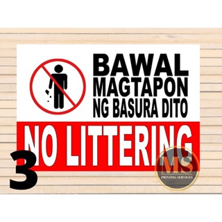 Bawal Magtapon Ng Basura Bawal Magkalat No Littering Laminated Signage ...