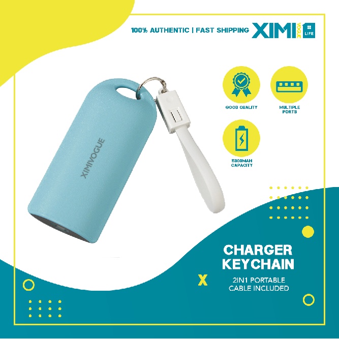 XIMI Vogue 5000mAh Power Bank 2in1 Portable Charger Keychain Cable
