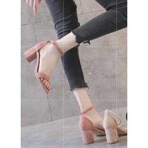 COCO.fashion Korean Suede High Heel Sandals Block Heel 2 GZ 76 Shopee Philippines