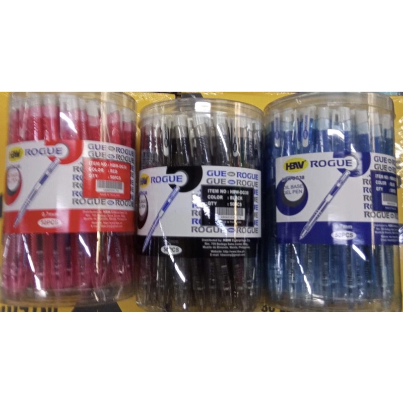 50 Pcs HBW Rogue Retractable Oil Base Black Blue Red Gel Pen 0.7mm ...