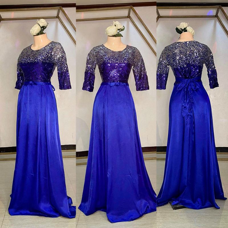 elegant blue with sequins long gown Shopee Philippines