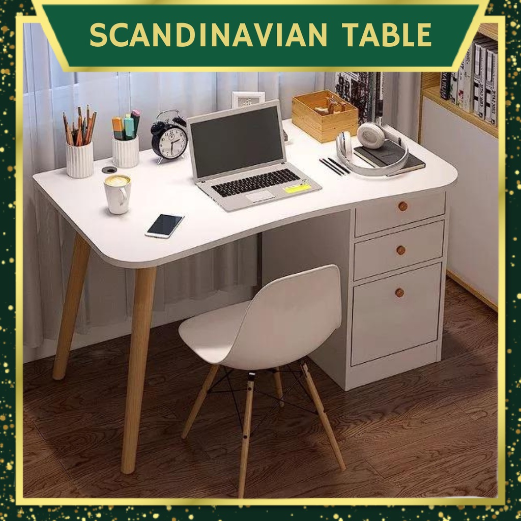 SETTLE WELL Scandi Table With Drawer Study Table with Drawer Computer