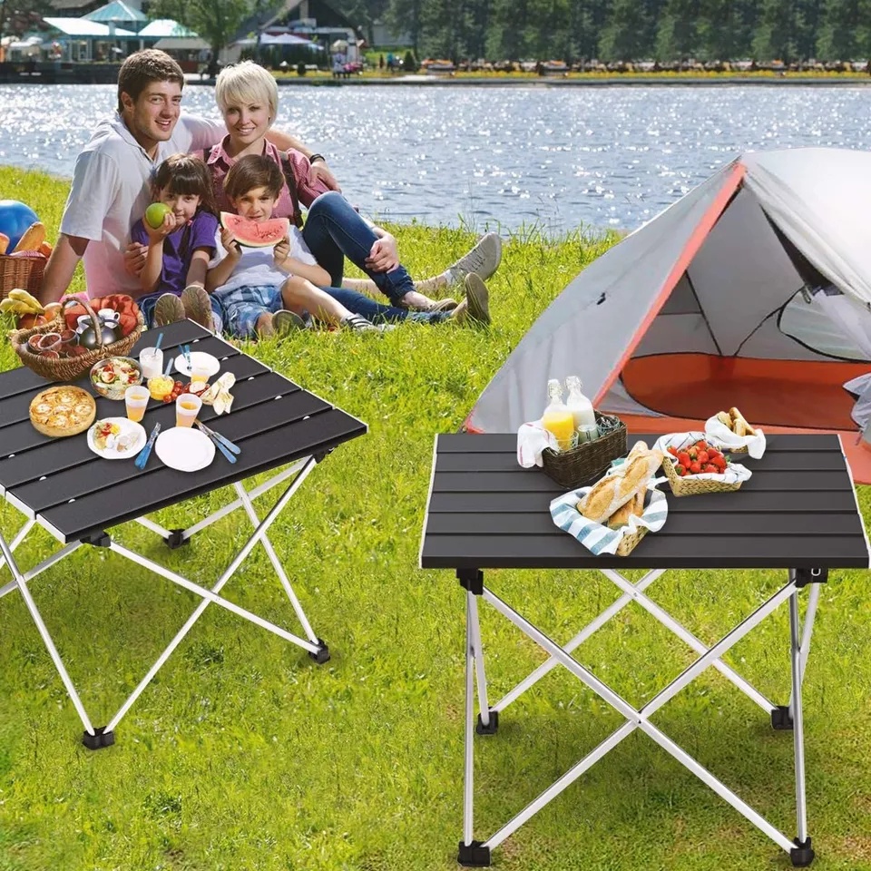 Portable Camping Table with Aluminum Table Top, Folding Beach Table