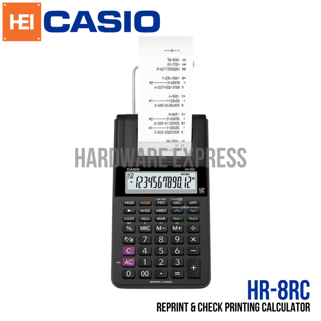 CASIO HR8RC Reprint & Check Printing Calculator (12 Digits) Shopee