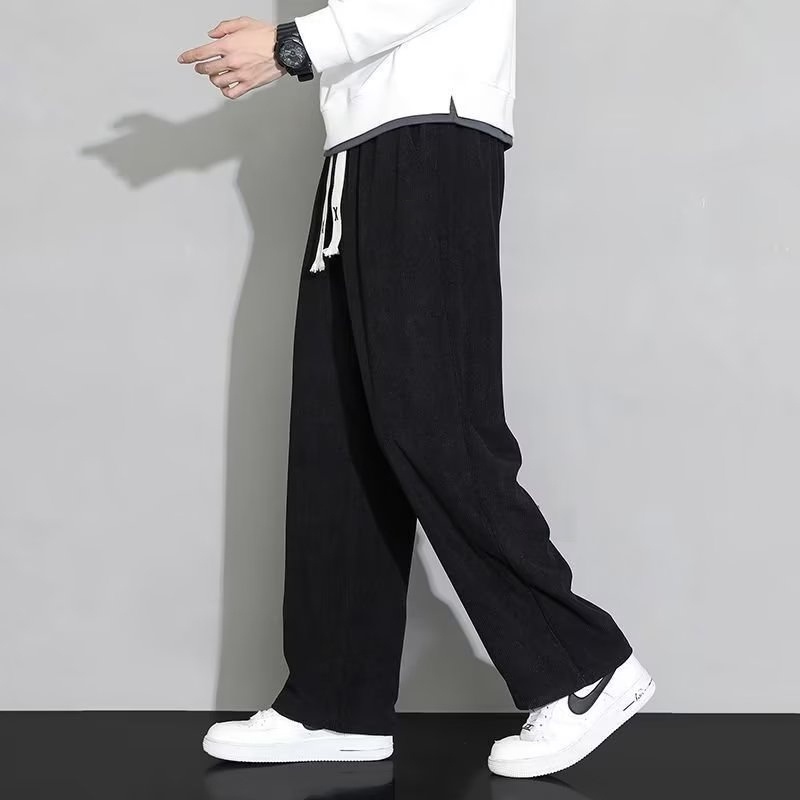 【M-3XL】Korean Style Corduroy Baggy Pants For Men Drawstring Tag Long ...