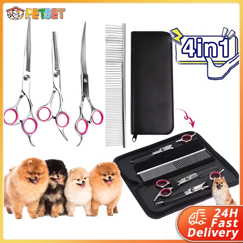 Pet Grooming Scissors Kit Stainless Steel 5 Pcs Curved Dog Cat Grooming