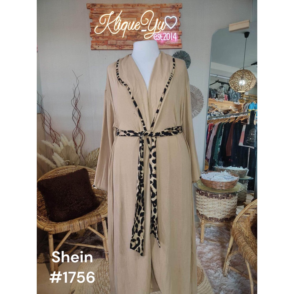 KYU S #1756 Light Brown Plus Contrast Binding Leopard Lining Maxi Robe ...
