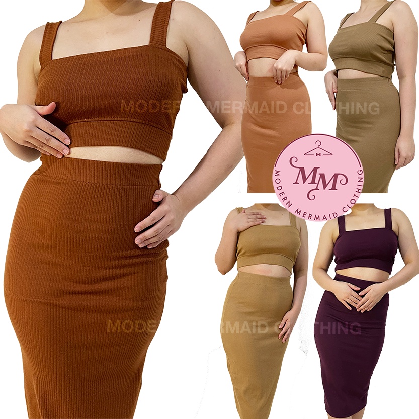 SK Zara Ribbed Coordinates Crop Top 2in1 High Waist Skirt Tube Fits 26 36in. Waist Bangla Shopee Philippines