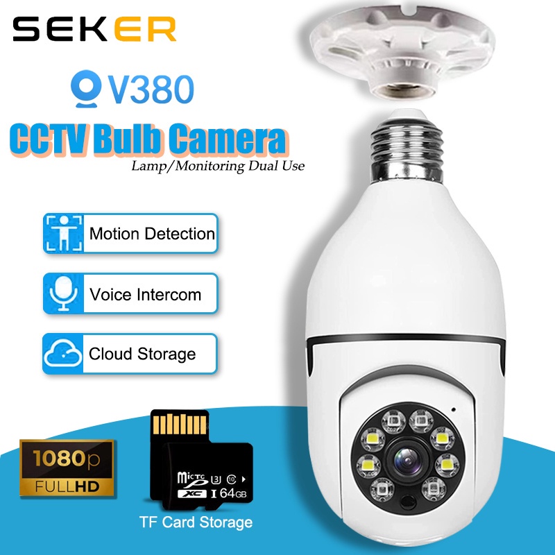 SEKER V380 CCTV Bulb Camera Wireless WiFi Connect to Cellphon 1080P ...