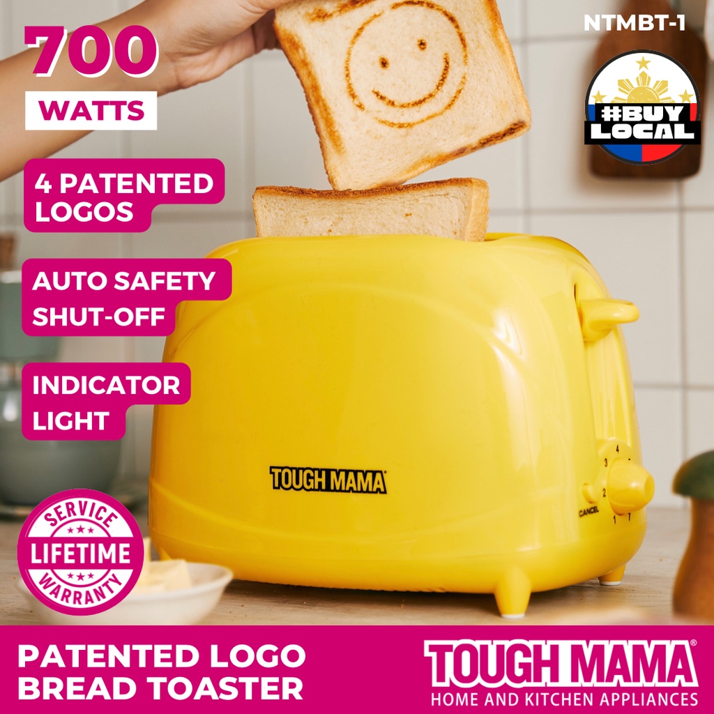 Tough Mama NTMBT1 Bread Toaster Breakfast Maker Smiley Bread Yellow