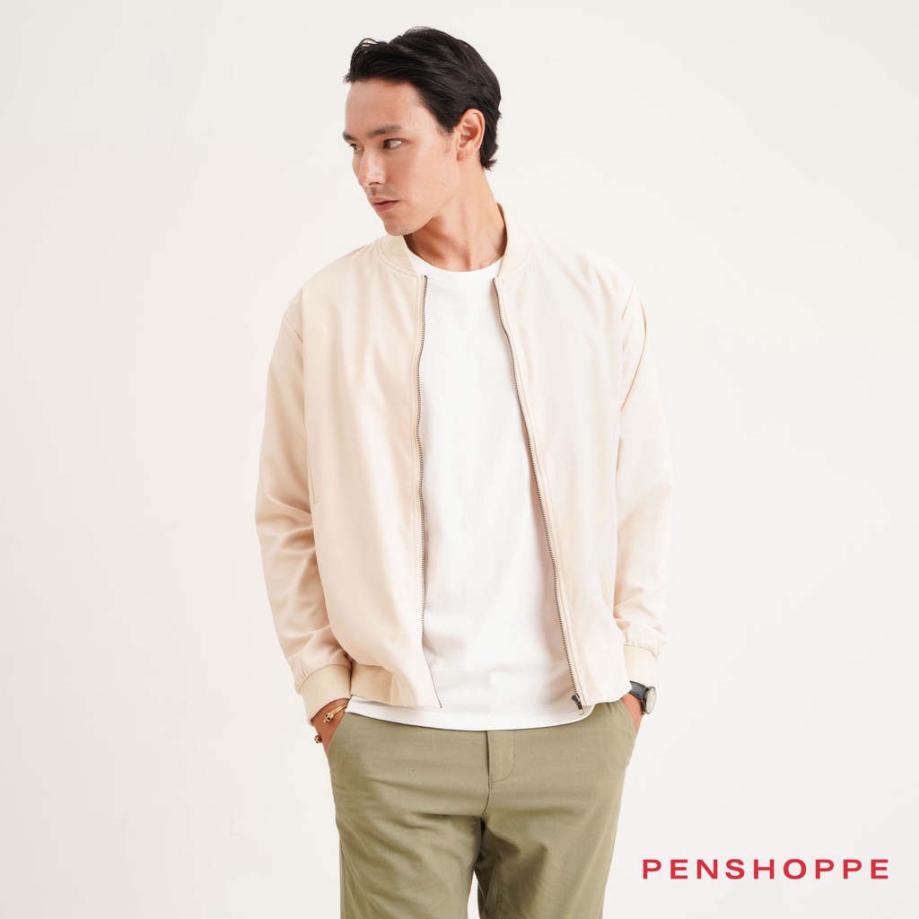 Penshoppe Bomber Jacket For Men (Cream/Olive/Teal) | Shopee Philippines