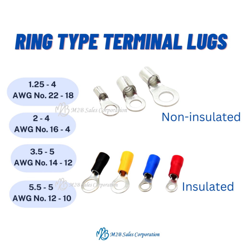 Noninsulated Insulated Ring Type Terminal Lugs 1.254 , 24 , 3.55