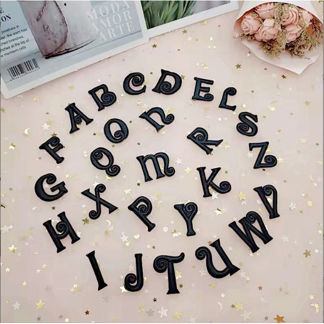 Queena Patch Black Alphabet Letter Selfadhesive Embroidery Clothing