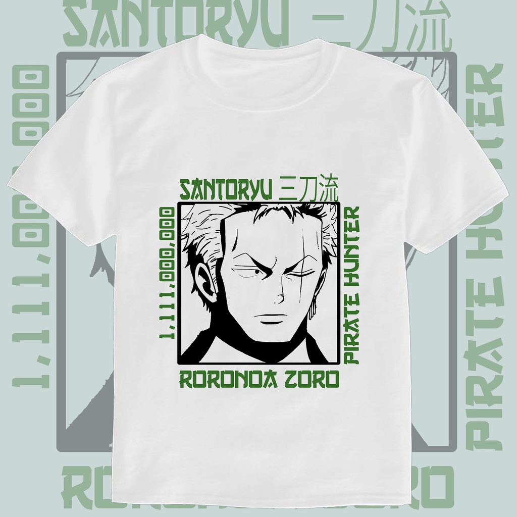 044 One Piece Straw Hat Pirates Roronoa Zoro Front Design Animemanga White T Shirt Shopee