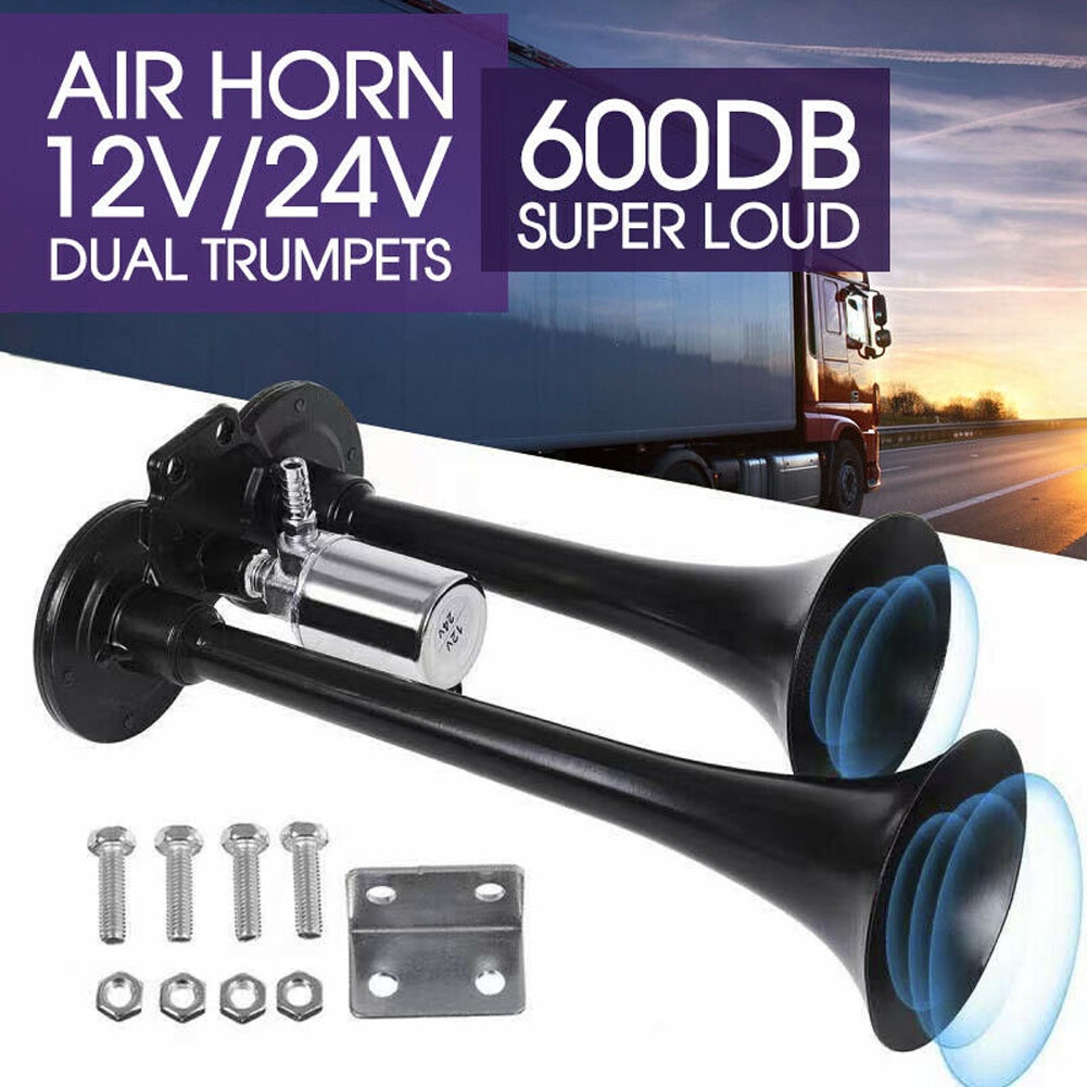 600DB Super Loud Dual Electric Air Horn - 12V Train Horn Kit For Trucks, Cars & Motorcycles