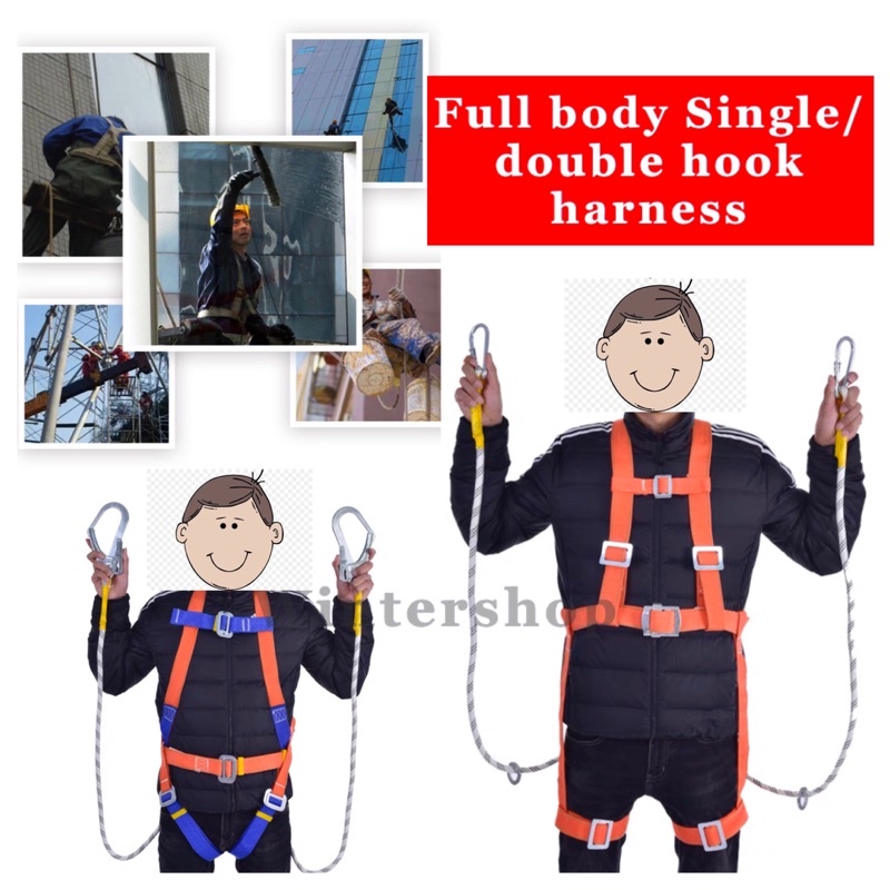 Double Large Hook Fall Protection Harness Full Body Safety Harness ...
