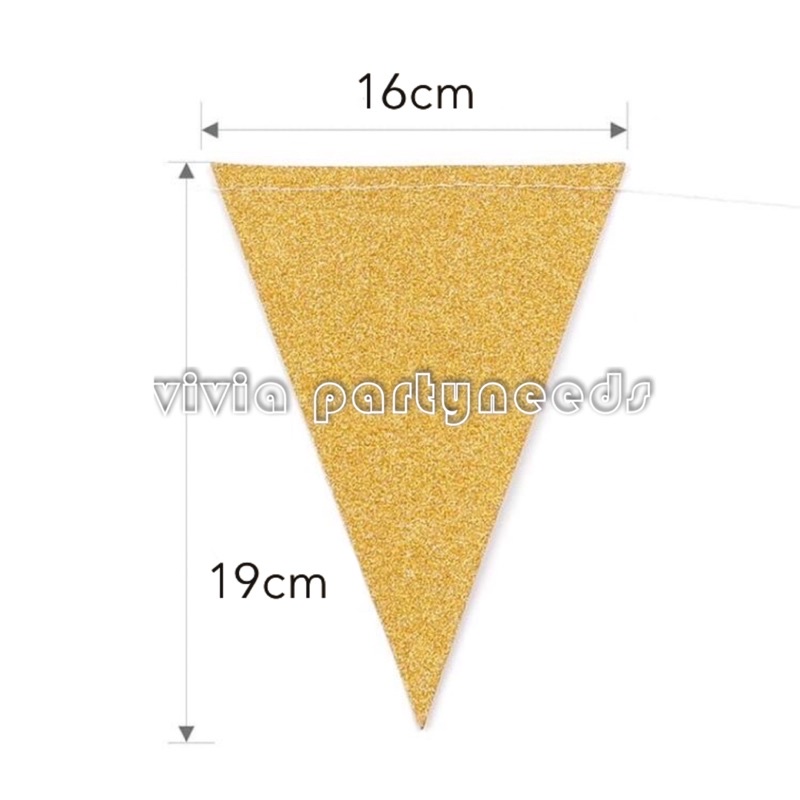 3M Gold Glitter Triangle Flag String Banner Garland Birthday Wedding ...
