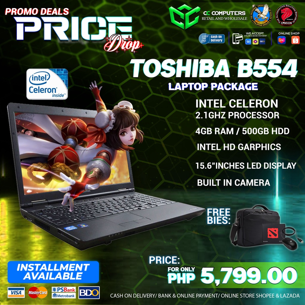 toshiba b554 celeron 4gb ram 500hdd built in camera ready wifi | Shopee ...