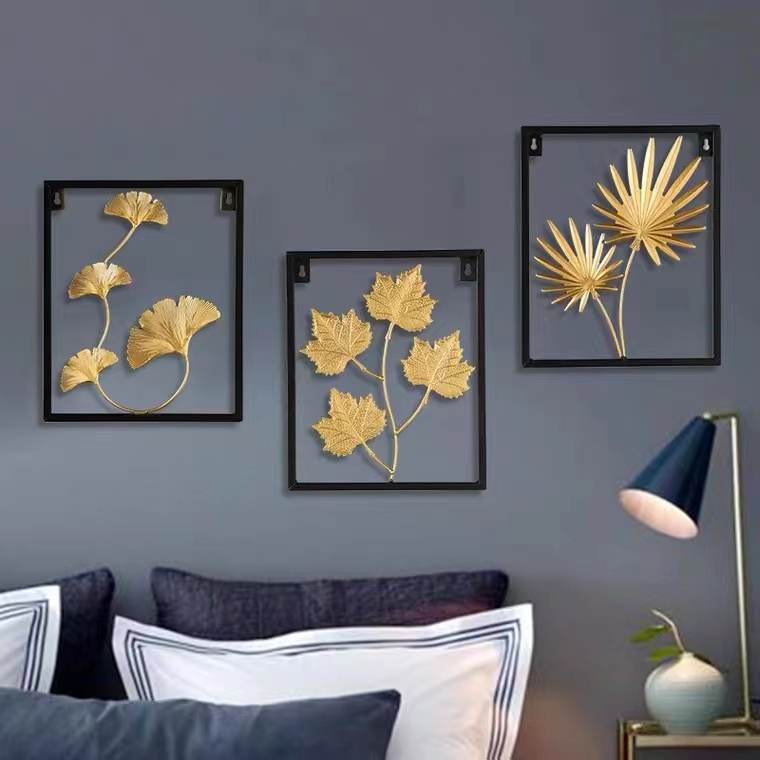 Metal Wall Decor Frame Leaf Art Gold Framed Leaves Artwork Nordic Style ...