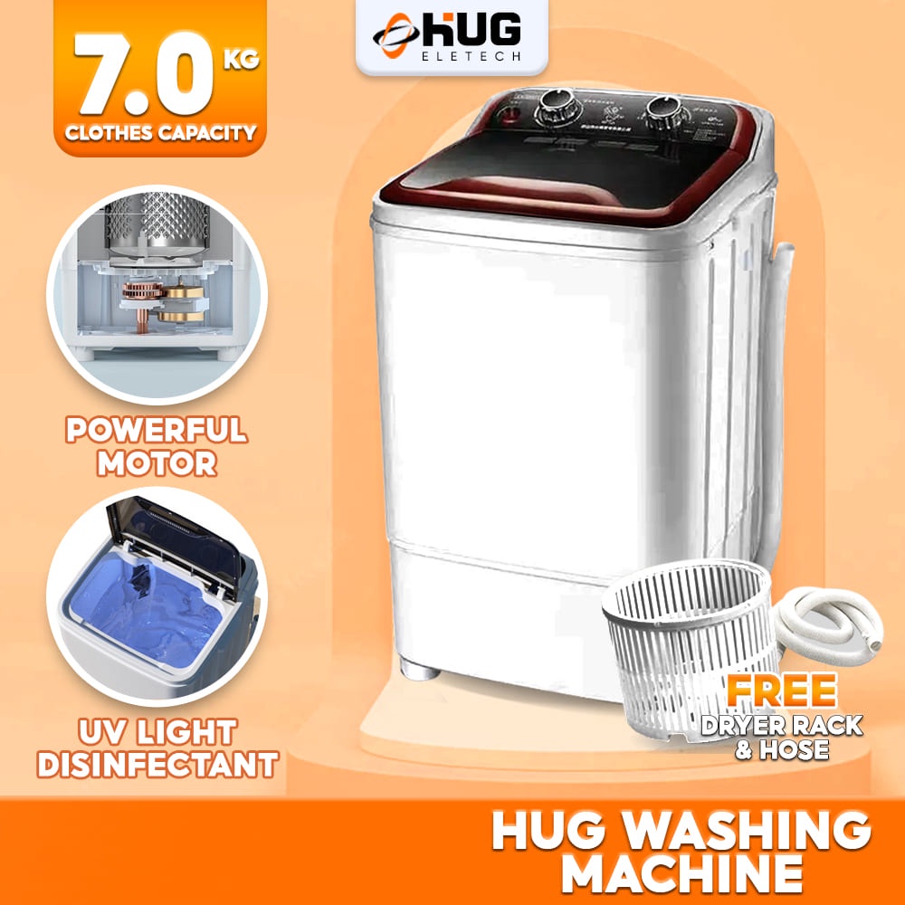 HUG Electric 7KG/4.5KG Mini Washing Machine with Dryer and Free Drain