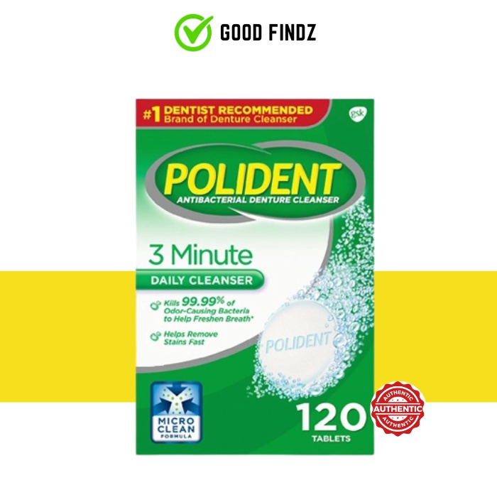 Polident 3Minute AntiBacterial Denture Cleanser, 120 Tablets