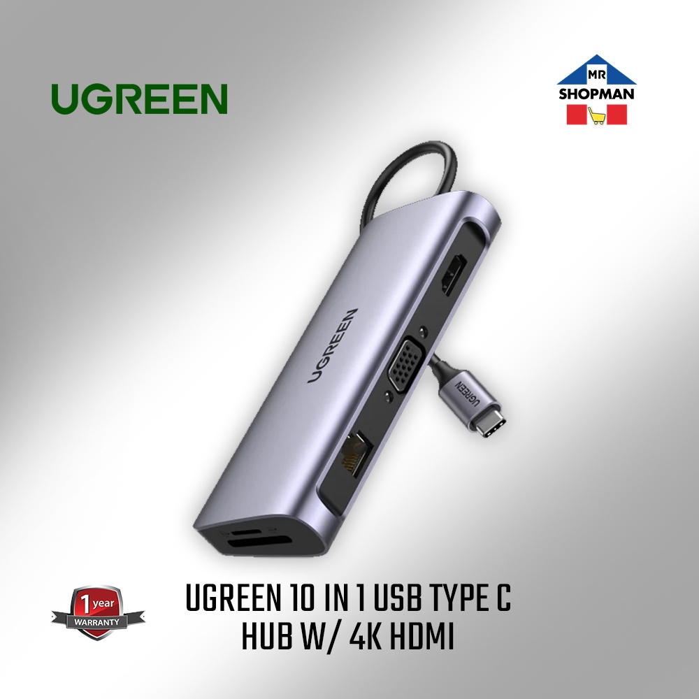 UGREEN 80133 USB Type C 3.0 10 in 1 Hdmi 4k VGA Sd Card LAN RJ45 Audio ...