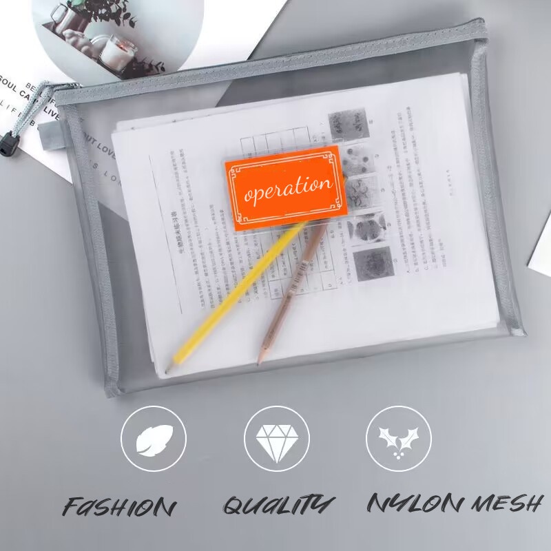 A4 Mesh Zipper File Bag Transparent mesh pencil single and double layer ...