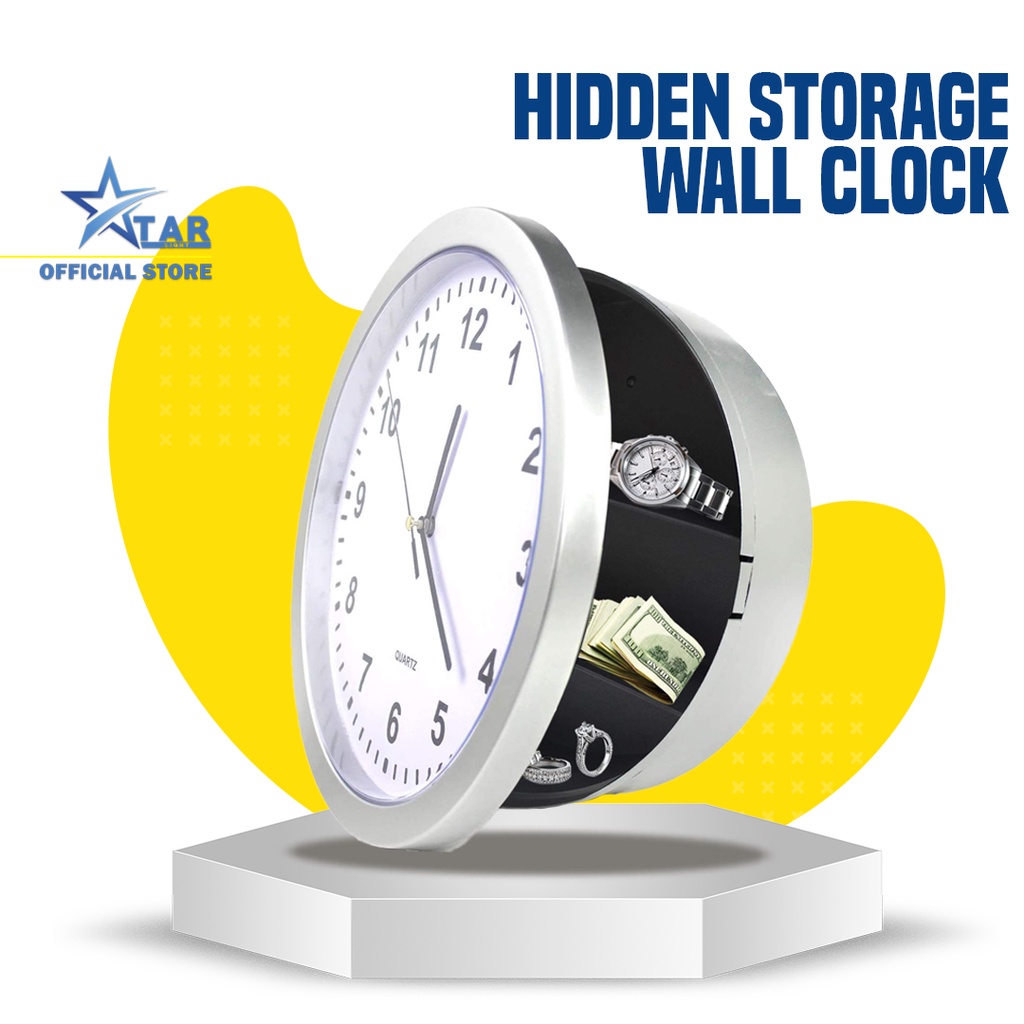 Hidden Storage Wall Clock Battery Operated Wall Clock with Safe Box