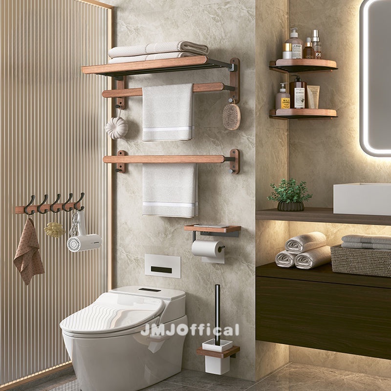 Walnut Bathroom Rack Bathroom Storage Rack Perforation-Free Toilet Rack ...