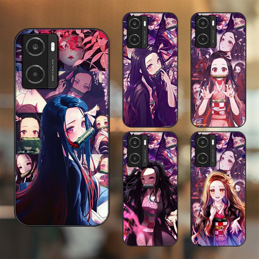Oppo A77s case with black border printed with Nezuko Demon Slayer ...