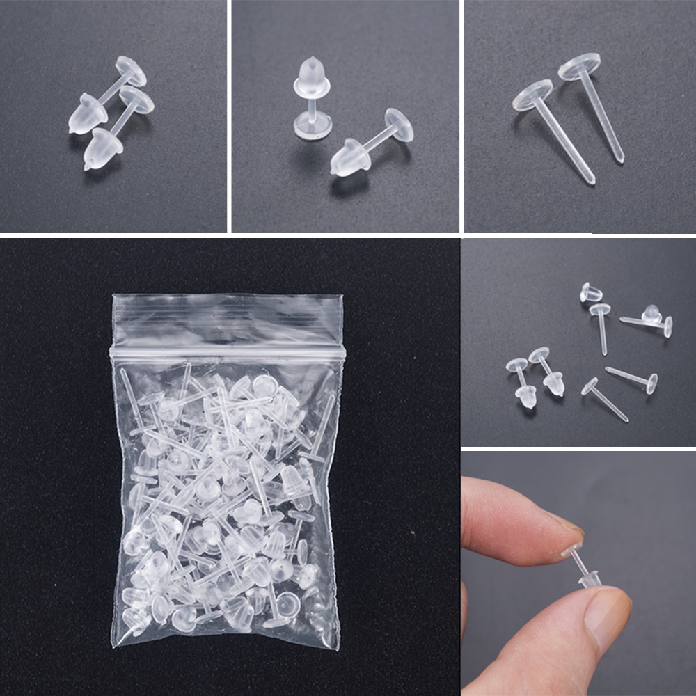 50pcs/Set Resin Transparent Small White Clear Bioflex Ear Plug Stud Clear Piercing Retainers