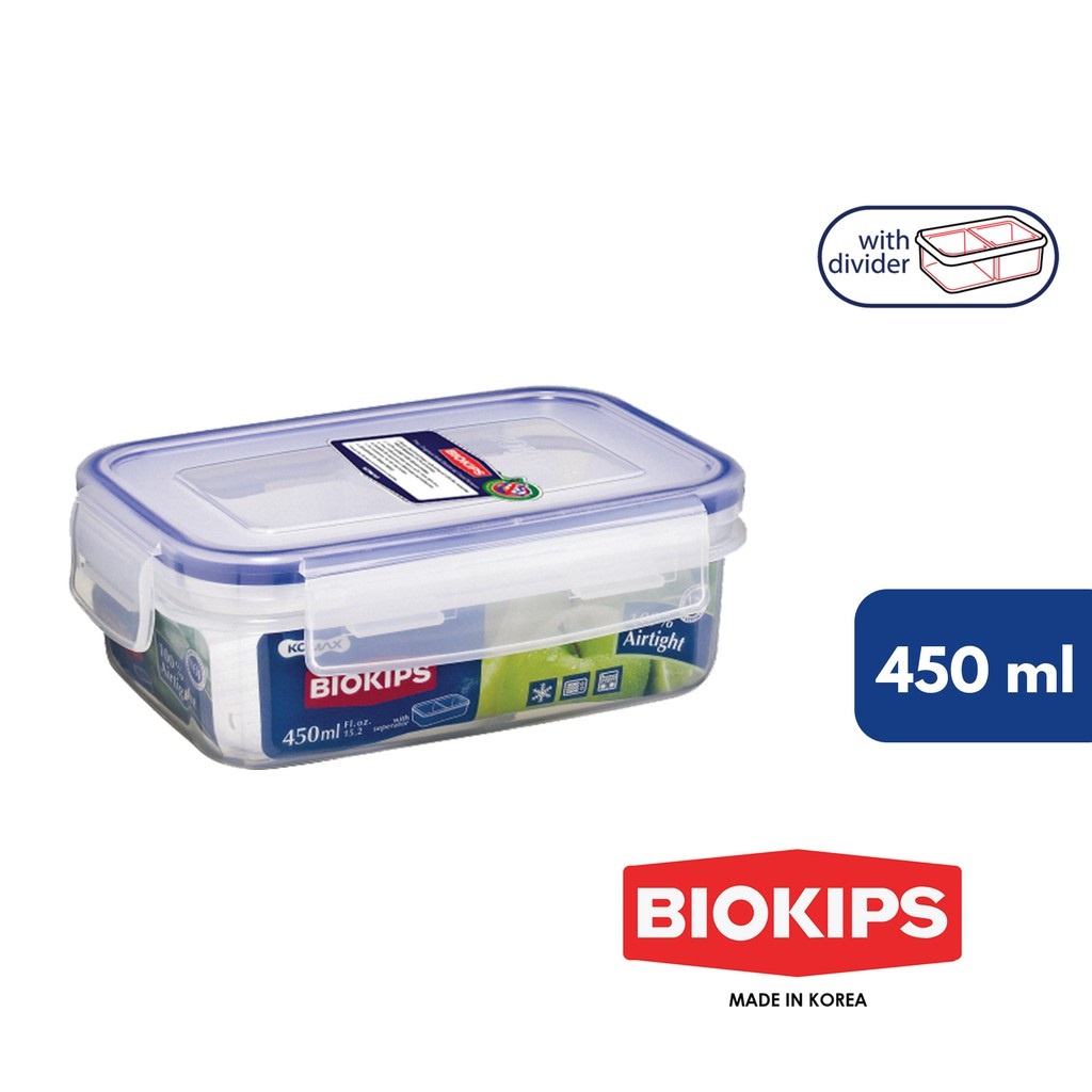 Biokips Rectangular Food Keeper w/ 2 Compartments 450ml 100% Airtight ...