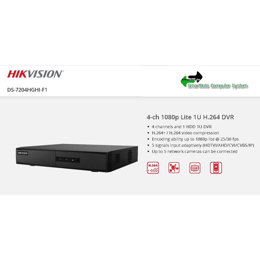 Hikvision 4-ch 1080p Lite 1U H.264 DVR (DS-7204HGHI-F1) | Shopee ...