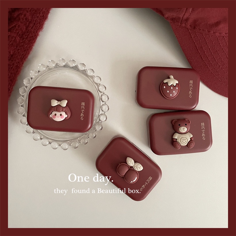 INS style wine red beauty eye box double partner box contact lens case ...