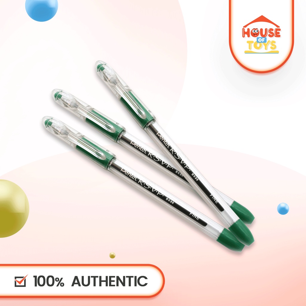 Pentel RSVP Ballpen Pens Made in Japan(Green Cover Black Color