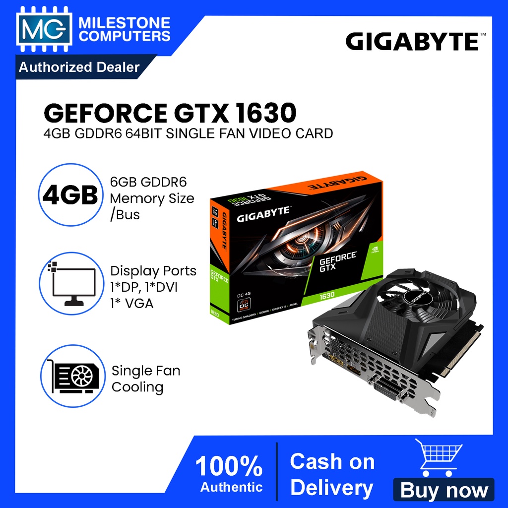 Gigabyte GeForce GTX 1630 4gb Gddr6 64bit Single Fan Video Card ...