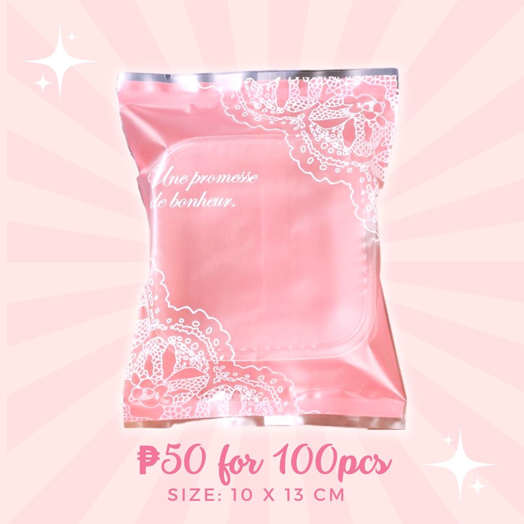 FP1351 (100pcs) 10X13 CM Pink Lace French Candy Cookie Plastic Bag for