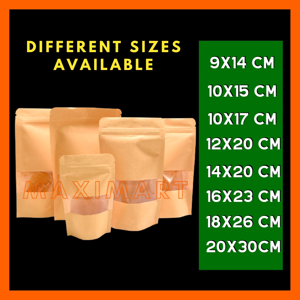 100pcs Kraft Brown Stand Up Pouch with Zip Lock Paper Bag Ziplock ...