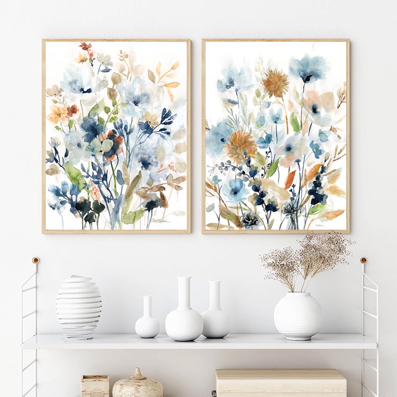 Watercolor Flowers Leaves Pictures Wall Decor Botanical Canvas Painting ...